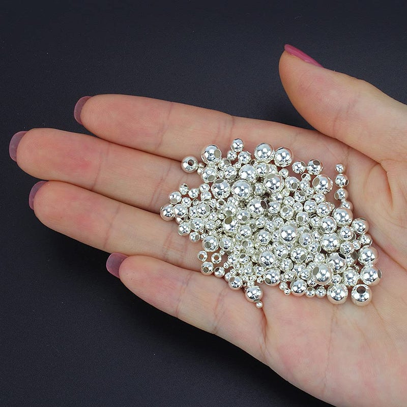 LolliBeads (R) Silver Plated Smooth Round Metal Beads Assorted Size Jumbo Pack 2100 pcs - Image 4